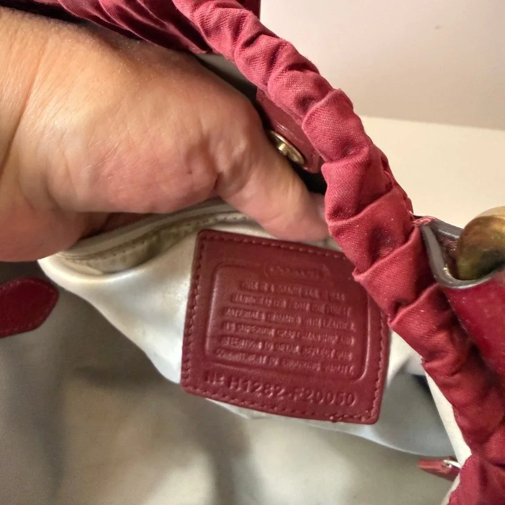 Coach Ashley Gathered Twist Satin Satchel Burgundy Patent Leather Bag F20050